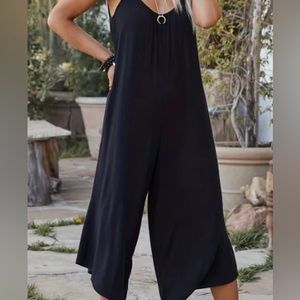 Antistar boho cami jumpsuit super soft all black with pockets wide leg crop